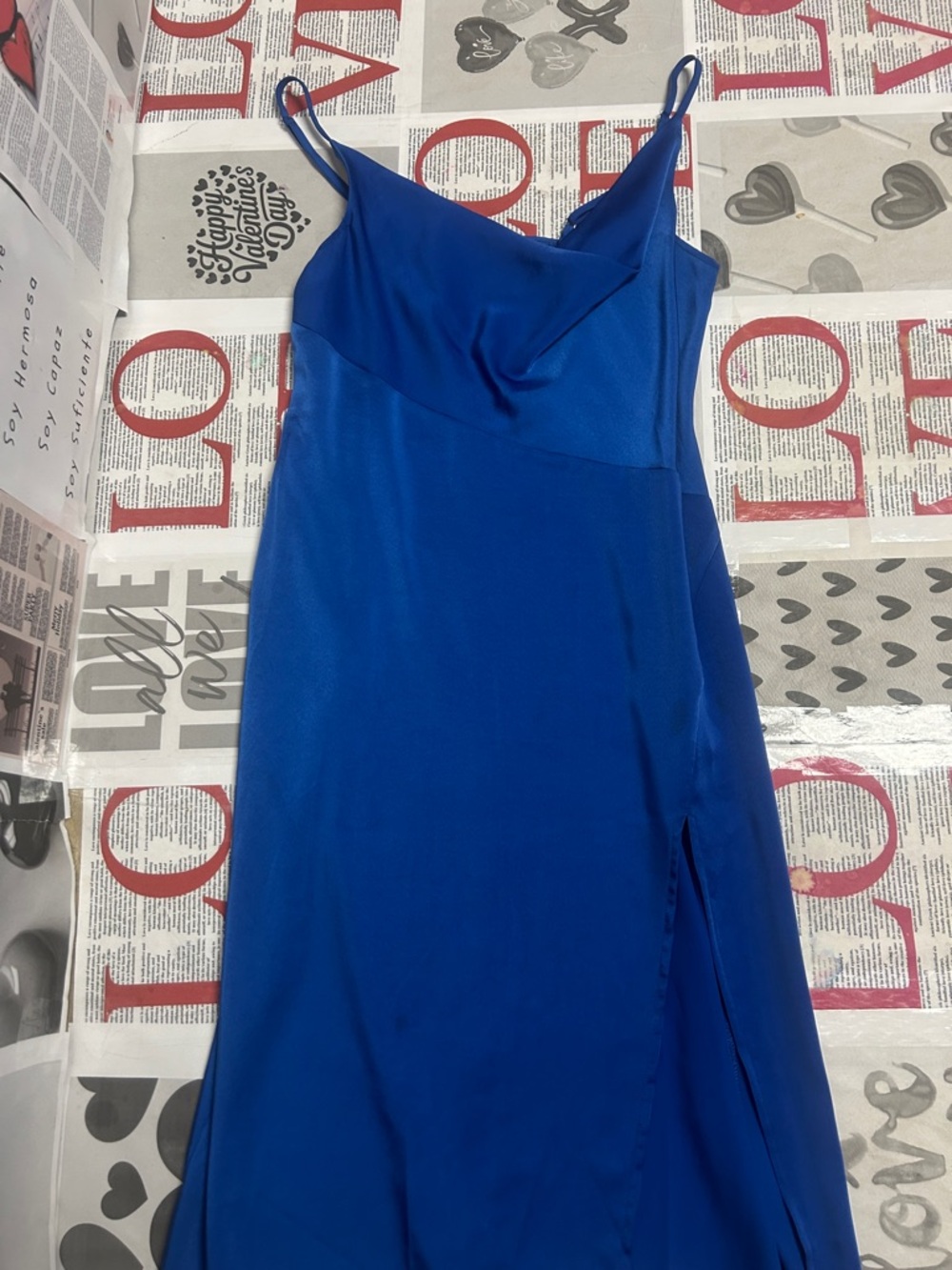 Satin Cowl Neck Strap Dress in Blue